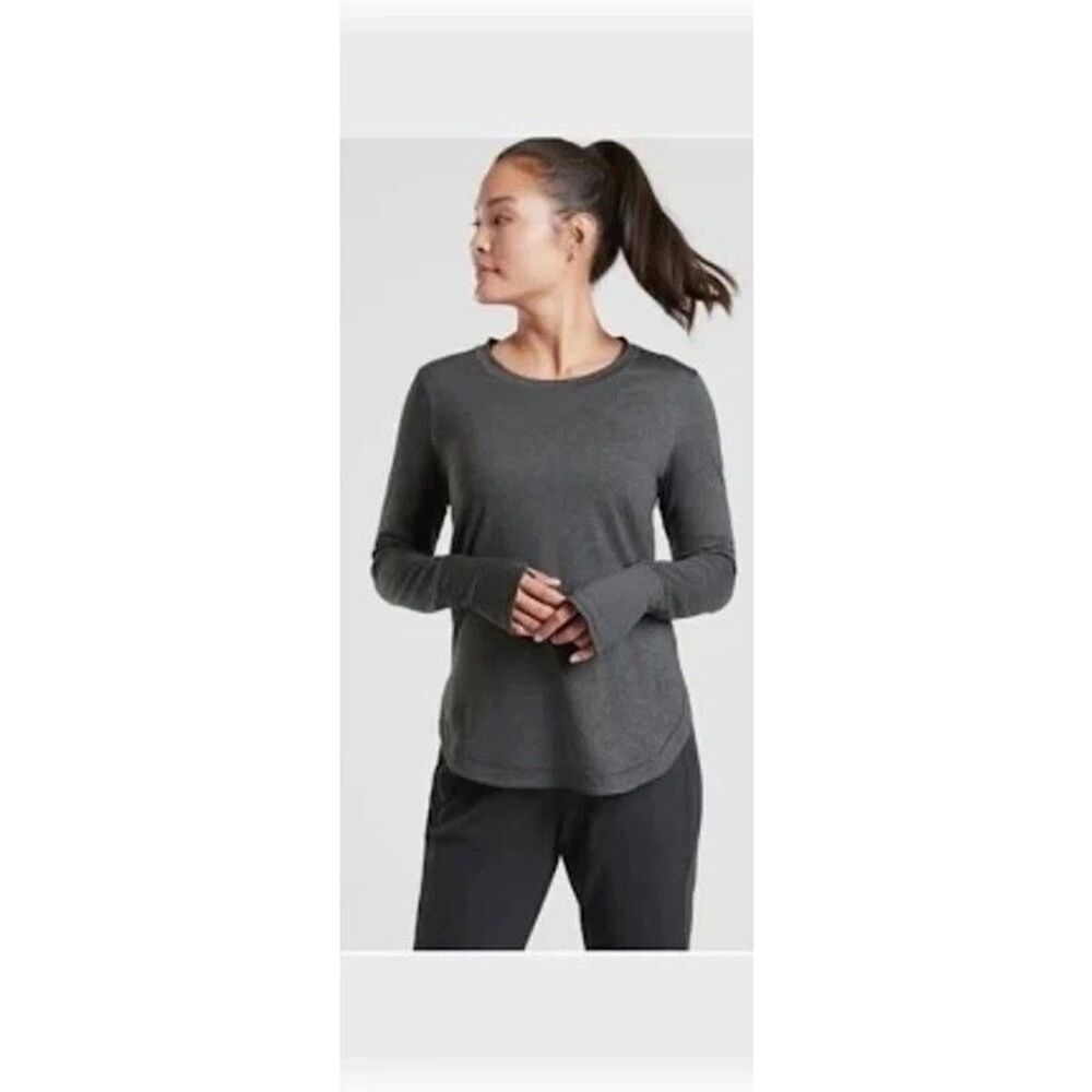 Athleta Uptempo Top Charcoal Gray Women's L  Athleisure Long Sleeves Top